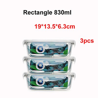 550ml/830ml/1700ml glass måltid prep beholdere matboks matte fersk oppbevaringsboks kjøkken lekkasjerbare beholdere holder mikro: 830ml 3 stk