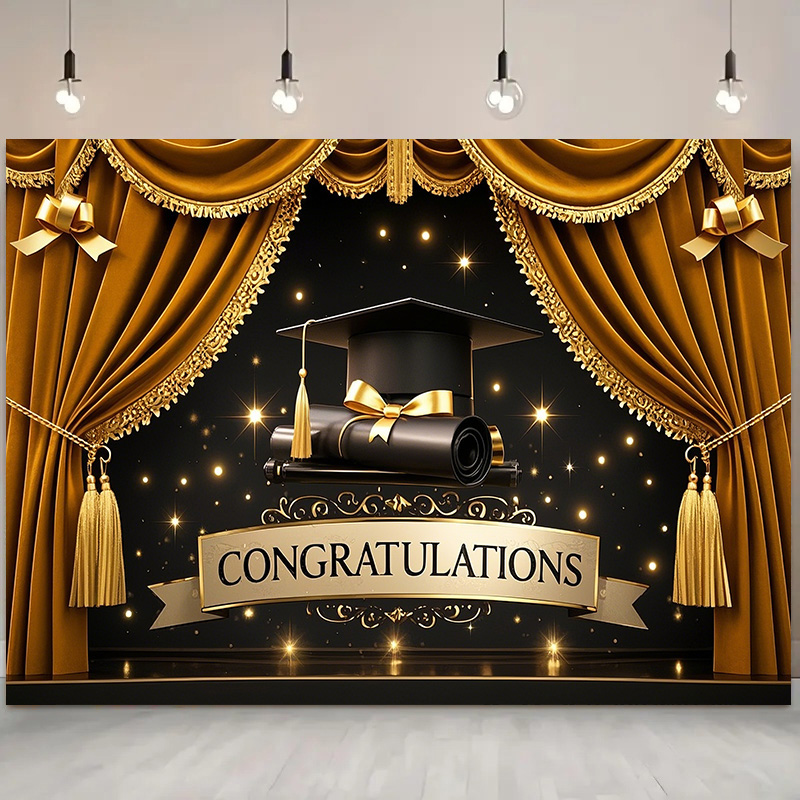 Photography Background for Graduation Ceremony, School Events Bachelor Hat Polyester Congratulation Graduation for Home Wall: M / DARK GRAY