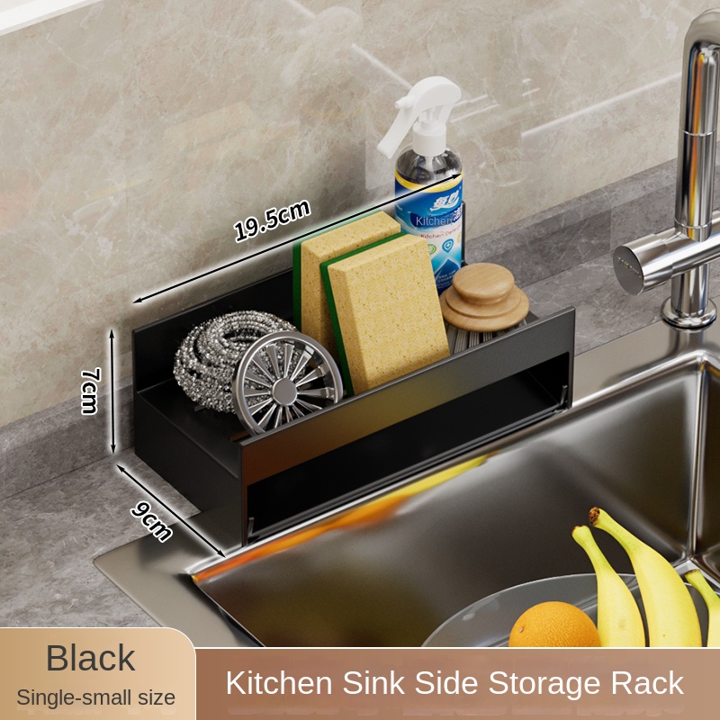 Kitchen sink storage rack without punching household multi-function drain rack sponge rag rack wall-mounted storage tool: Green Bronze