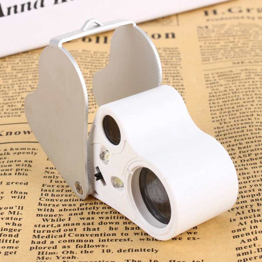 30X 60X Magnifying Loupe Jewelry Jewelers Pocket Magnifier 2 LED Lights