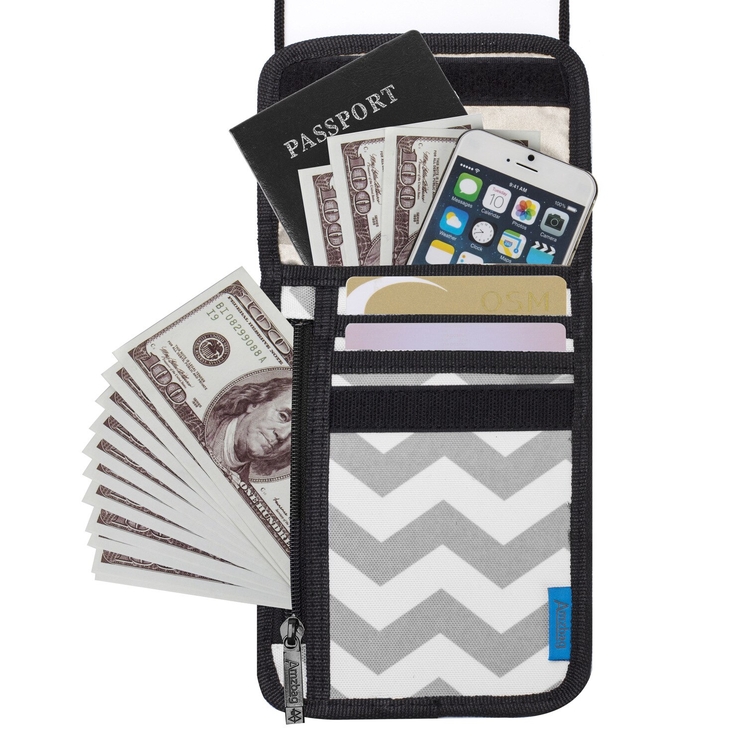 Certificado de viagem bolsa cordão passaporte saco de armazenamento do telefone móvel pendurado pescoço bolsa de moeda anti-roubo oxford pano saco de cartão: Gray Wavy Pattern