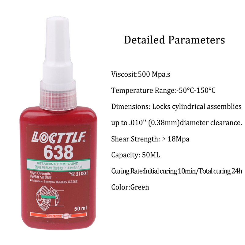 1PC 50ml Sealing Screw Glue Retainer Locking Adhesive Metal Screw Anaerobic Adhesive 243 340 Glue Locking Agent Anti-corrosion: Glue 638