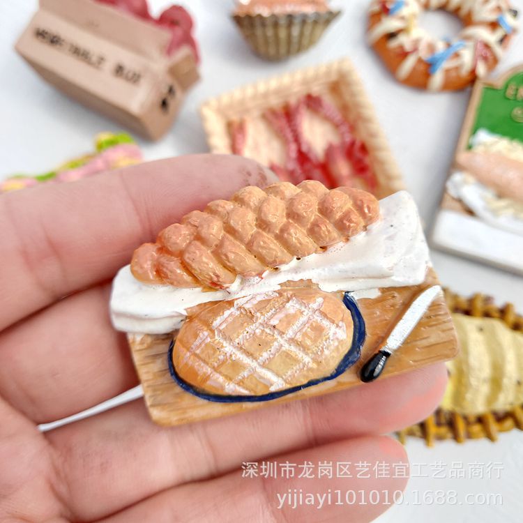 Fridge Magnets French Bread Basket Egg Milk Breakfast Tomato Seafood Imitation Food Series 3D Resin Refrigerator Stickers Decor