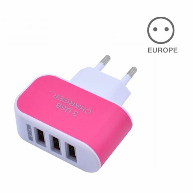 EU/US Plug Charger Station 3 Port USB Charge Charger Travel AC Power Chargers Adapter For Travel Accessories: EU-Rose Red