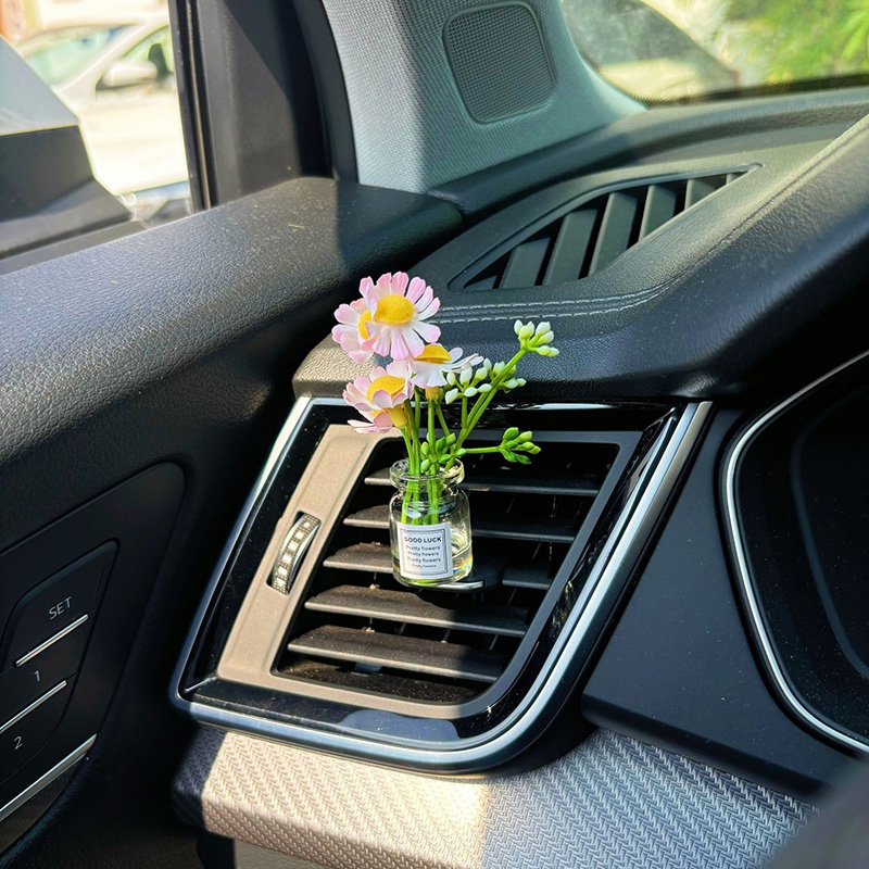 Decoración de consola central Interior de coche, bonito florero Sakura Gypsophila, adornos para salpicadero Interior de coche, decoración de escritorio para el hogar: green