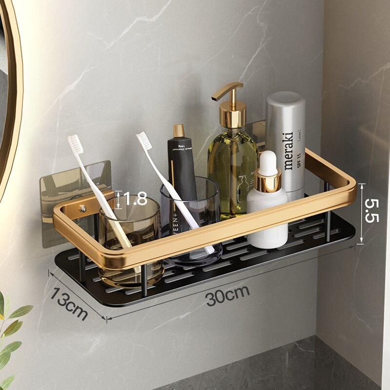 Bathroom Storage Shelf Punch-free Shampoo Shower Storage Rack Kitchen Holder Toilet Kitchen Organizer Bathroom Accessories Set: Golden Thicken