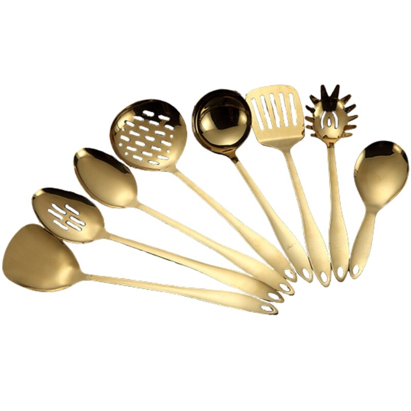 Stainless Steel Cooking Tools Spoon Shovel Cookware Kitchen Tools Spatula Ladle Kitchenware Gold Cooking Utensils Set