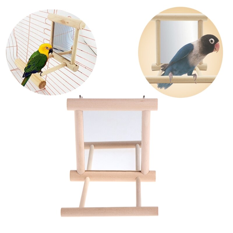 Kæledyr fuglespejl trælegetøj med aborre til papegøje undulater parakit cockatiel conure finch lovebird