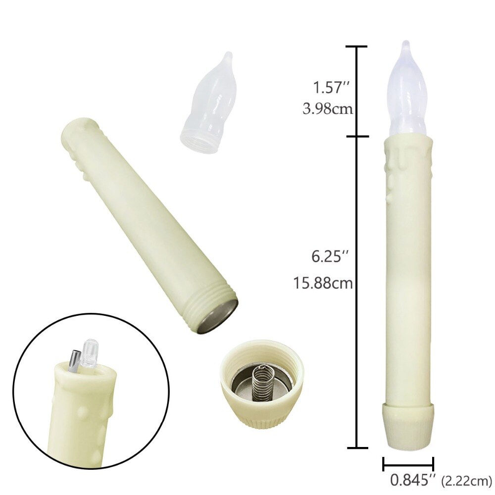 Set of 4 Flameless White Taper Window Candles with Removable Gold Candleholders for Church & Wedding Ceremony