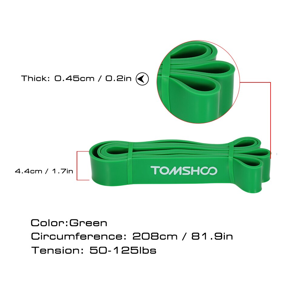 Tomshoo 208cm workout loop band pull up assist band stretch modstand band powerlifting bodybulding yoga assist mobility band: Grøn