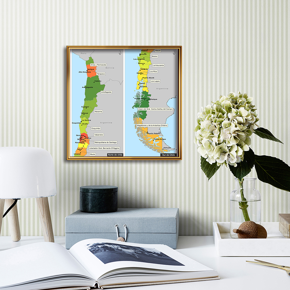 60*60cm The Chile Map In Spanish Canvas Painting Wall Art Poster Classroom Home Decor Children School SuppliesTravel