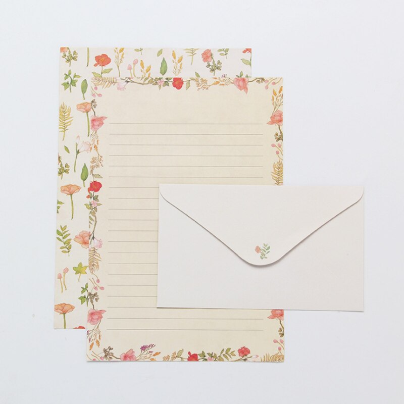 3 Envelope+6 Paper Letter Kawaii Flower Animal Letterhead Stationery School Office Supplies Children Envelope Wedding: Purple