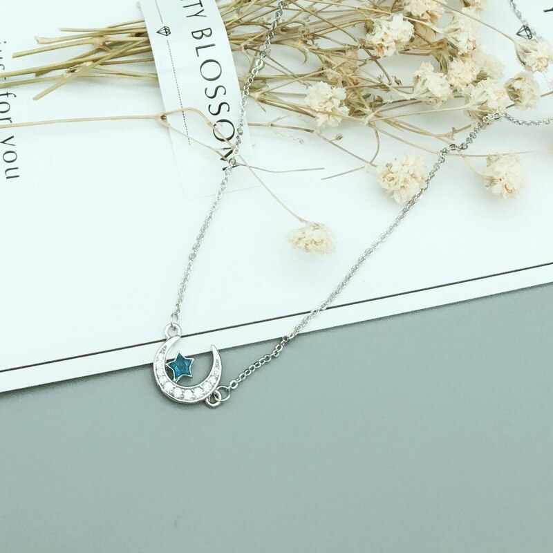 Simple Korea Star Moon Cute 925 Sterling Silver Clavicle Chain Temperament Personality Trendy Female Necklace SNE263