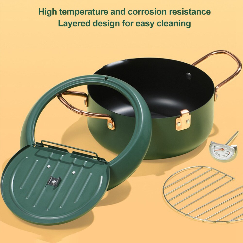 Home Temperature Control Carbon Steel With Thermometer Double Handle Kitchen For Induction Cooker Tempura Deep Fryer Lid