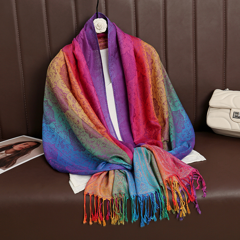 Bufanda de Cachemira de de lujo para mujer, chal y chales cálidos estampados para invierno, Pashmina, Bandana larga de Jacquard, Paisley, 2024: Rojo