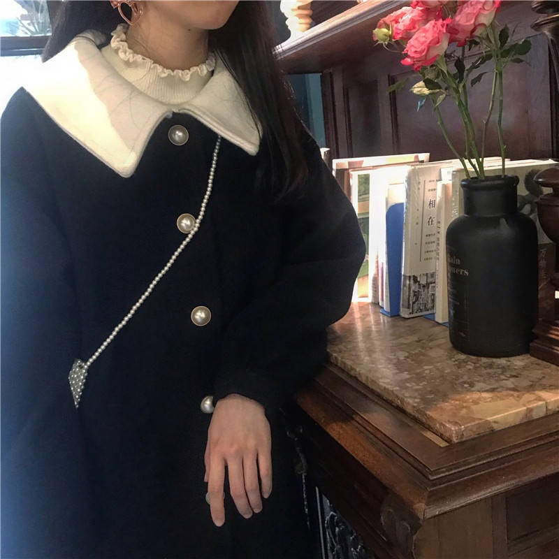 Wolle Frauen Lila Winter Lange Mantel Kawaii Japanischen Stil Schüler Geraffte Laterne Hülse Süße Harajuku Allgleiches Streetwear Mädchen