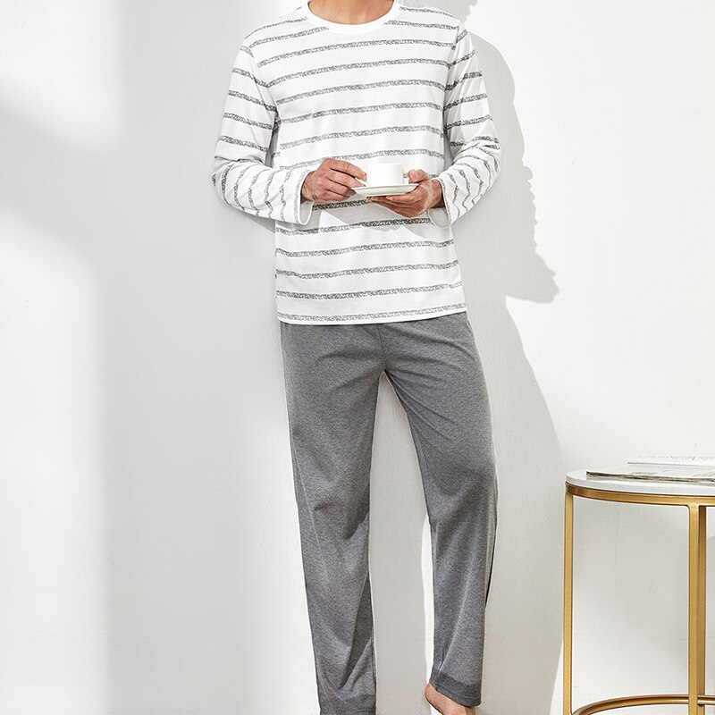Freizeit Männer Pyjama langarm Männlichen Schlafanzug einstellen Männer Nachtwäsche Anzug lässig Unteren Kleidung Nachtwäsche Loungewear Homewear Kleidung: L