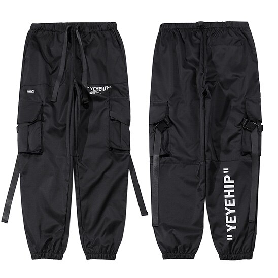 Män streetwear hiphop svarta lastbyxor fickor harajuku harembyxor swag band joggers byxor hiphop sweatpants byxor: Asiatiska s