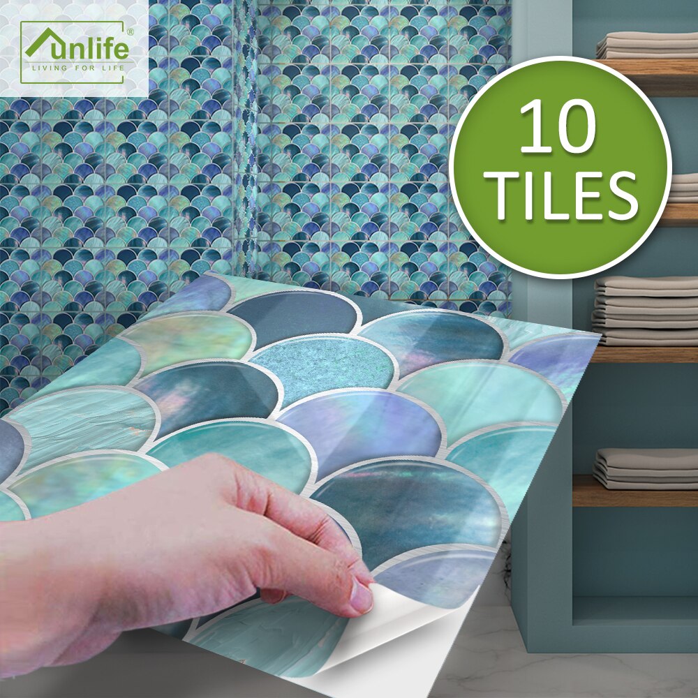 Funlife® parelmoer visschubben mozaïek muursticker, zelfklevend, decoratief, zelfklevend, doe-het-zelf tegelsticker voor keuken badkamer vloer: 20 x 20 cm x 10 stuks