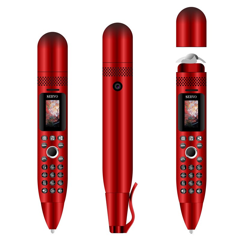 SERVO K08 Stift Mini Handy 0.96 "Tiny Bildschirm GSM Dual SIM Kamera Taschenlampe Bluetooth Dialer Handys mit Aufnahme stift: Add 8G TF Card / Rot