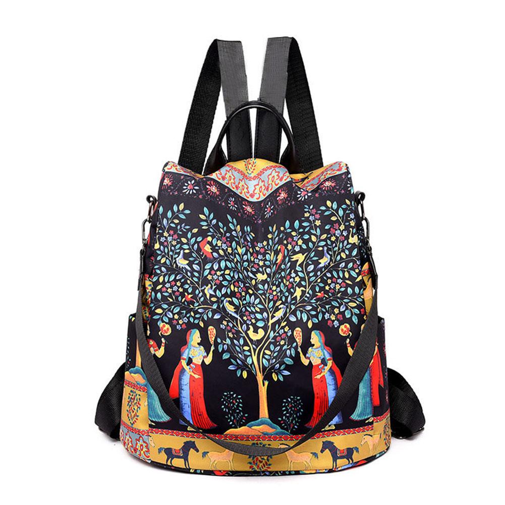 Casual Multifunctional Anti-Theft Women's Backpack Oxford Elephant Tree Printed Large Capacity Travel Shoulder Bag: Tree