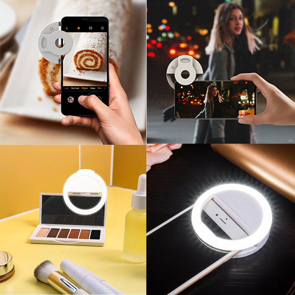 Luz do telefone móvel clipe selfie led flash automático para o telefone celular smartphone redondo portátil selfie preenchimento lanterna espelho de maquiagem