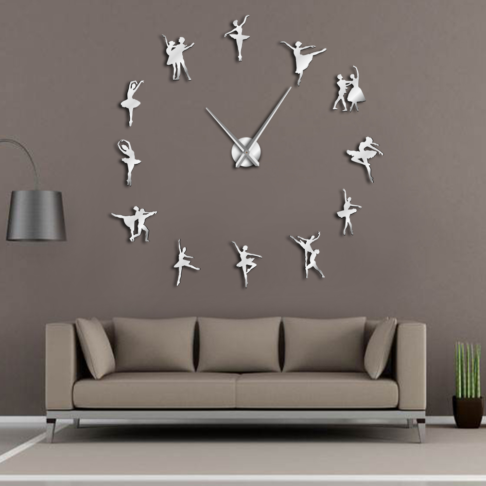 Ballerina Wall Art DIY Large Big Needles Frameless Giant Ballet Dancer Wall Clock Oversized Dancing Girls Mute Watch Dancer