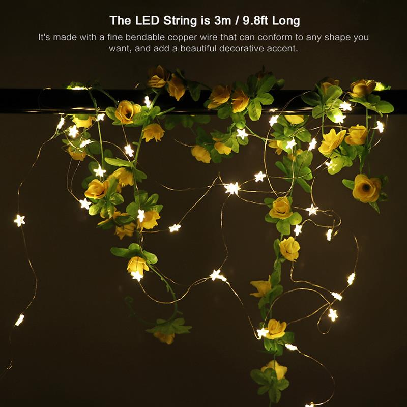 2/3M String LED Lights Decoration Fairy Light Battery Operated Waterproof Star Copper Wire Lamp Indoor Outdoor Christmas Wedding