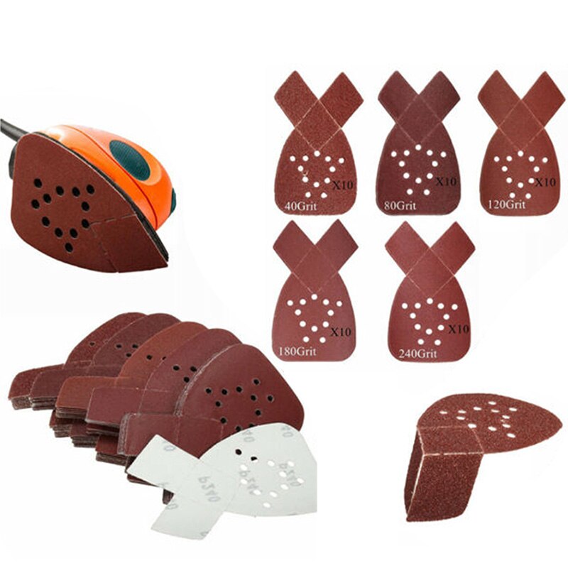 50pcs Sanding Paper 40+80+120+180+240Grit Mouse Sanding Sheets Pads Sand Paper For Black & Decker Sander Polishing Papers