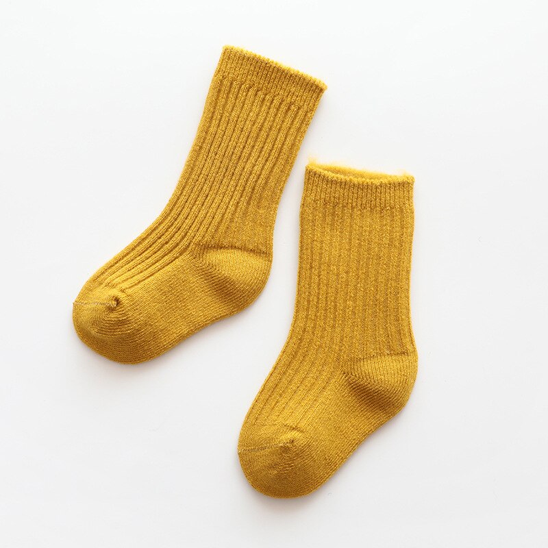 Épaissir bébé enfants chaussettes automne hiver coton rayé chaussettes enfant en bas âge garçon filles plancher chaussettes enfants vêtements accessoires: F Yellow