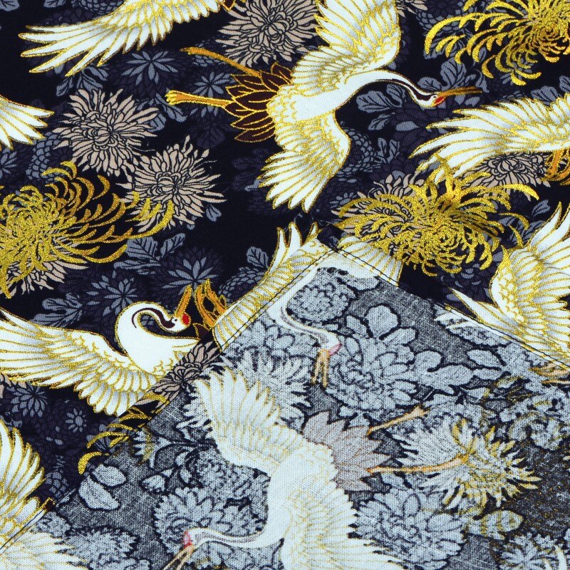 Pañuelo de estilo japonés Furoshiki, Material de tela de algodón, patrón de grúa, un lado impreso, Bento, para envolver, muchos usos, 2 piezas