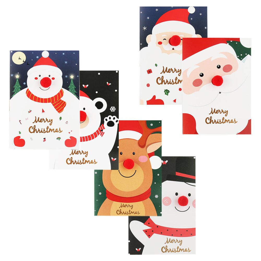 6 stuks kerstgroetkaarten 3d rode neusgroetkaarten met envelop: Default Title