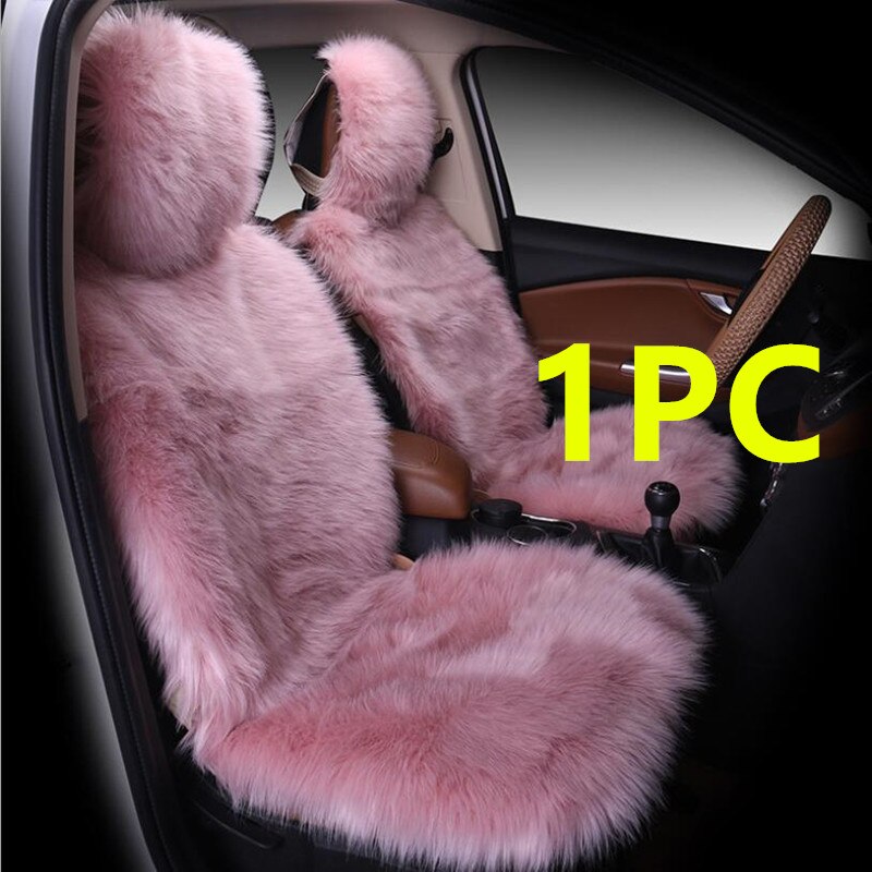 1Pc Bont Schapenvacht Auto Stoelhoezen, Universele Wol Auto Zitkussen, winter Warm Auto Voorstoel Cover Australië Imitatie Wol: Dark pink