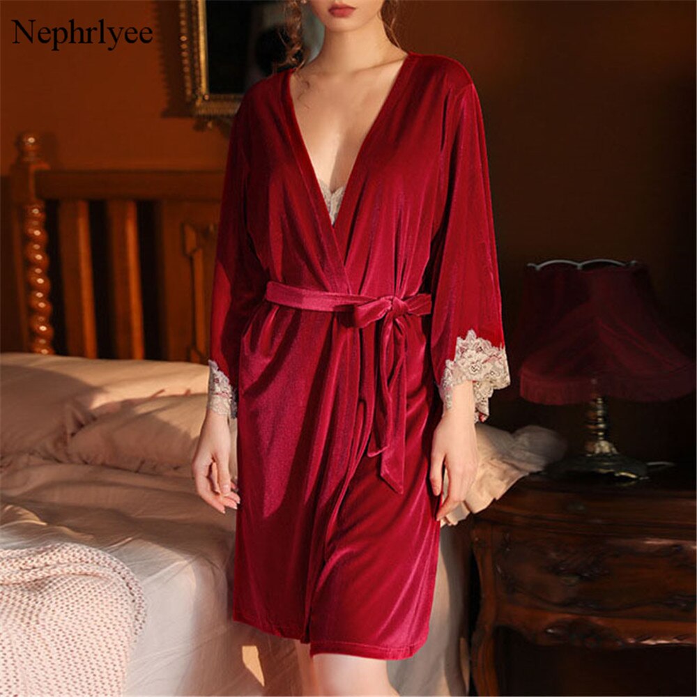 Vrouwen Satin Wedding Kimono Bruid Gewaad Nachtkleding Alleen Gewaad Fluwelen Gewaden Kant Badjas Spa Bridal Robe Badjas SLP012