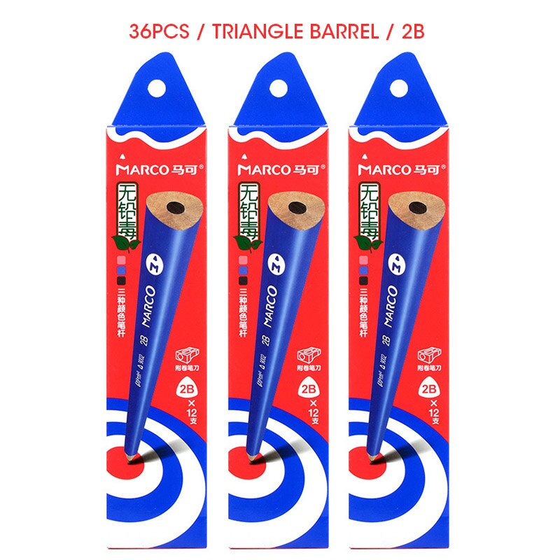 Marco 36pcs/lot HB/2H/2B 2Triangle Wood Pencils Pre-sharpened School Pencils Lead Pencil Wooden Graphite Pencil School supplies: 36pcs 2B Pencils