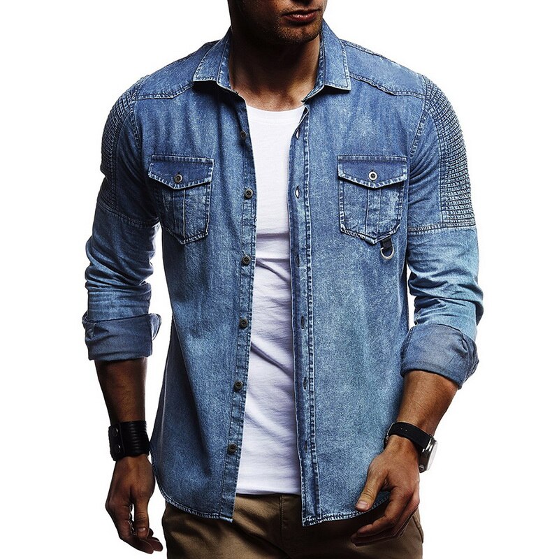 HEFLASHOR Men Denim Jacket Hole Ripped Men Coat Moto Biker Men Jeans Jacket Pockets Chaquetas Hombre Washed Jeans Bomber Jacket: blue / Asian Size XXXL