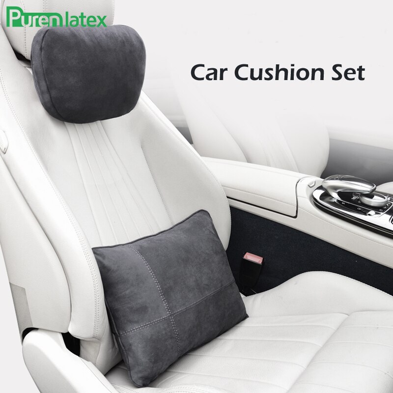 Ensemble de coussins de voiture en pur latex, oreiller orthopédique pour appui-tête en soie, protège le cou, soulage les douleurs à la tête, coussin de siège de conduite, oreiller automatique