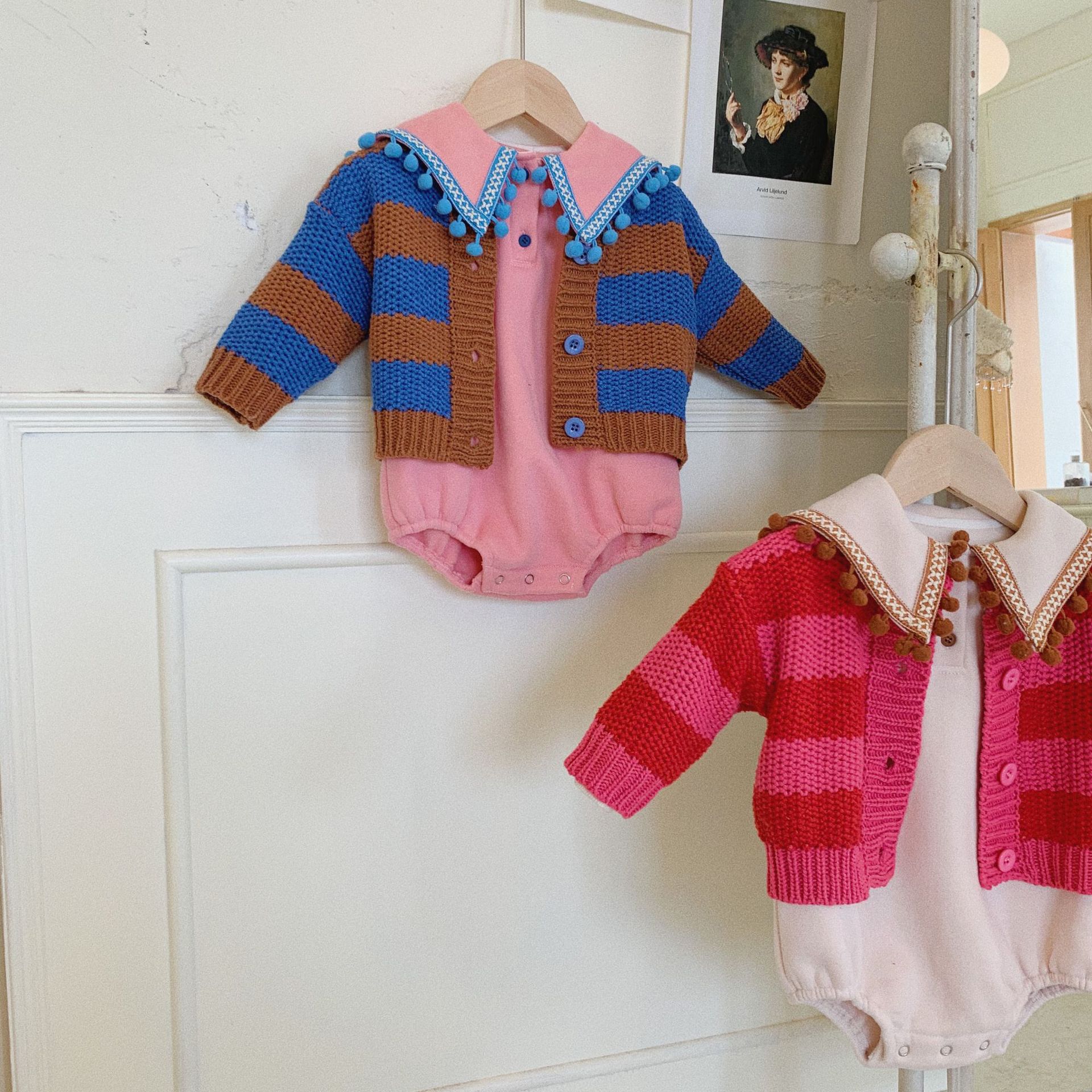 Maglioni coreani per ragazzi e ragazze vestiti neonati maglioni caldi cappotti bambini maglia addensare top Cardigan a righe di cotone vestiti