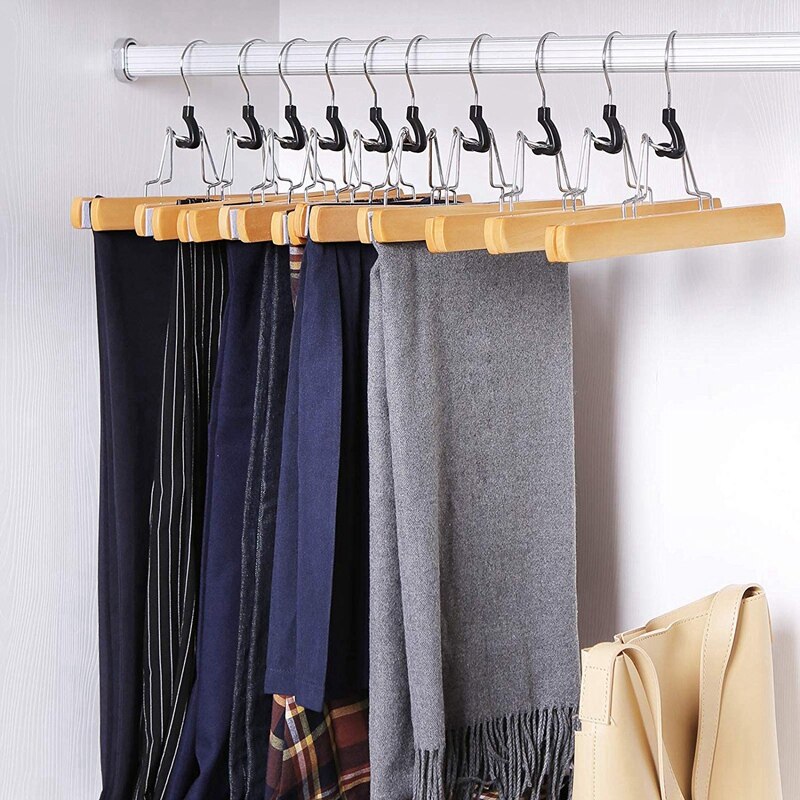 1 Set Broek Klem Hanger Massief Hout Anti-Slip Voelde Haak Broek Rok Hangers Natuurlijke