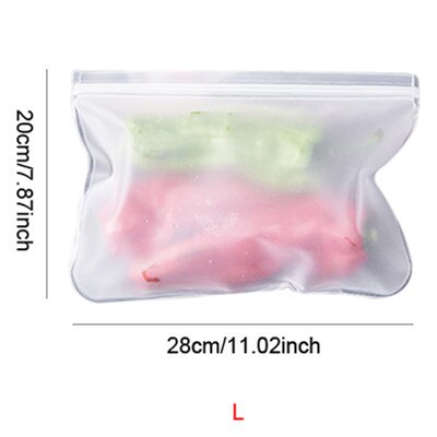 Transparent EVA ziplock Food Storage Bag Reusable Vegetable fruit Fresh-keep Packaging Containers zero waste Kitchen Organizer: L   28 x 20cm
