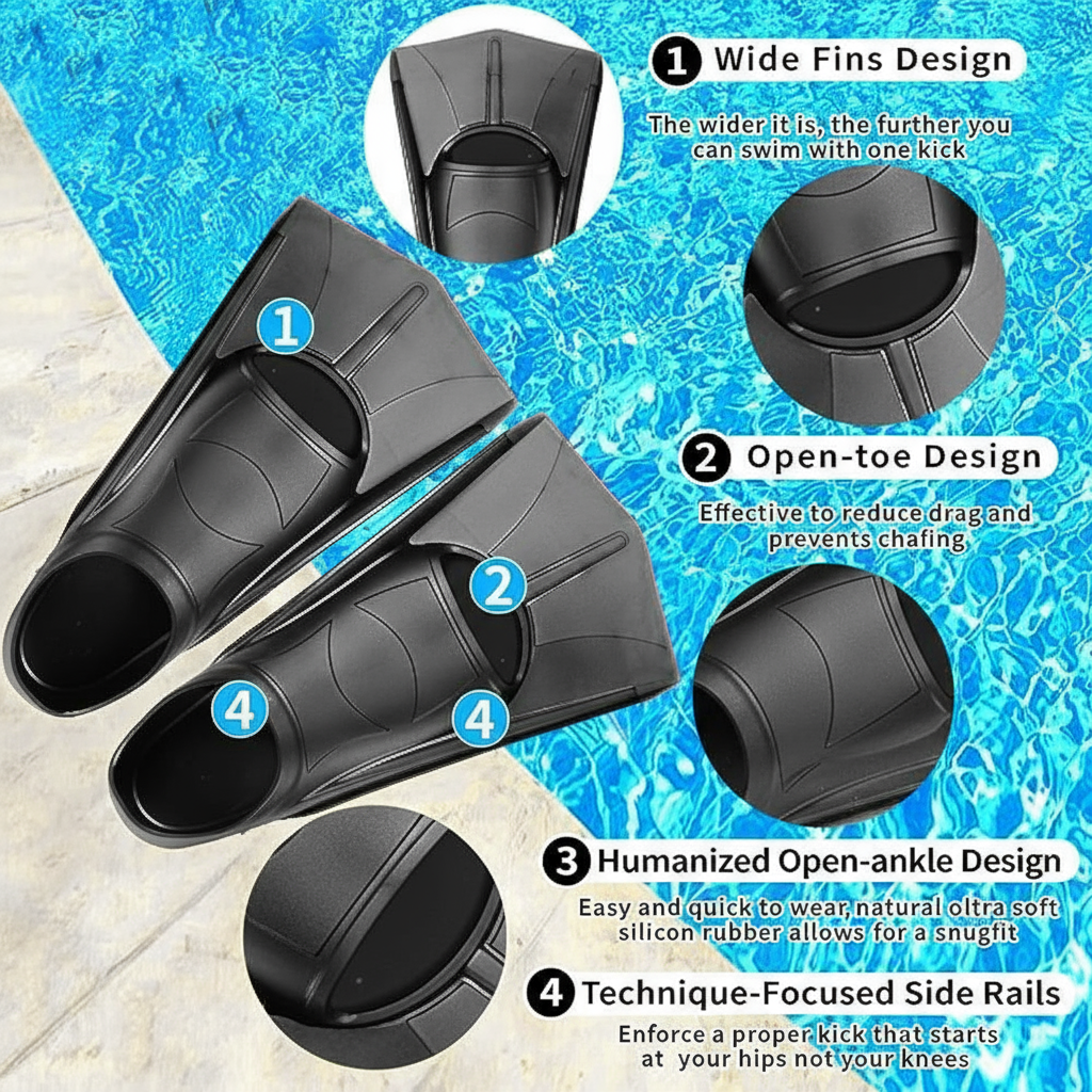 Silicone Fins Swim Training Snorkel Short Diving Flippers Frog Shoes Men Women Breaststroke Freesnorkel Swimming