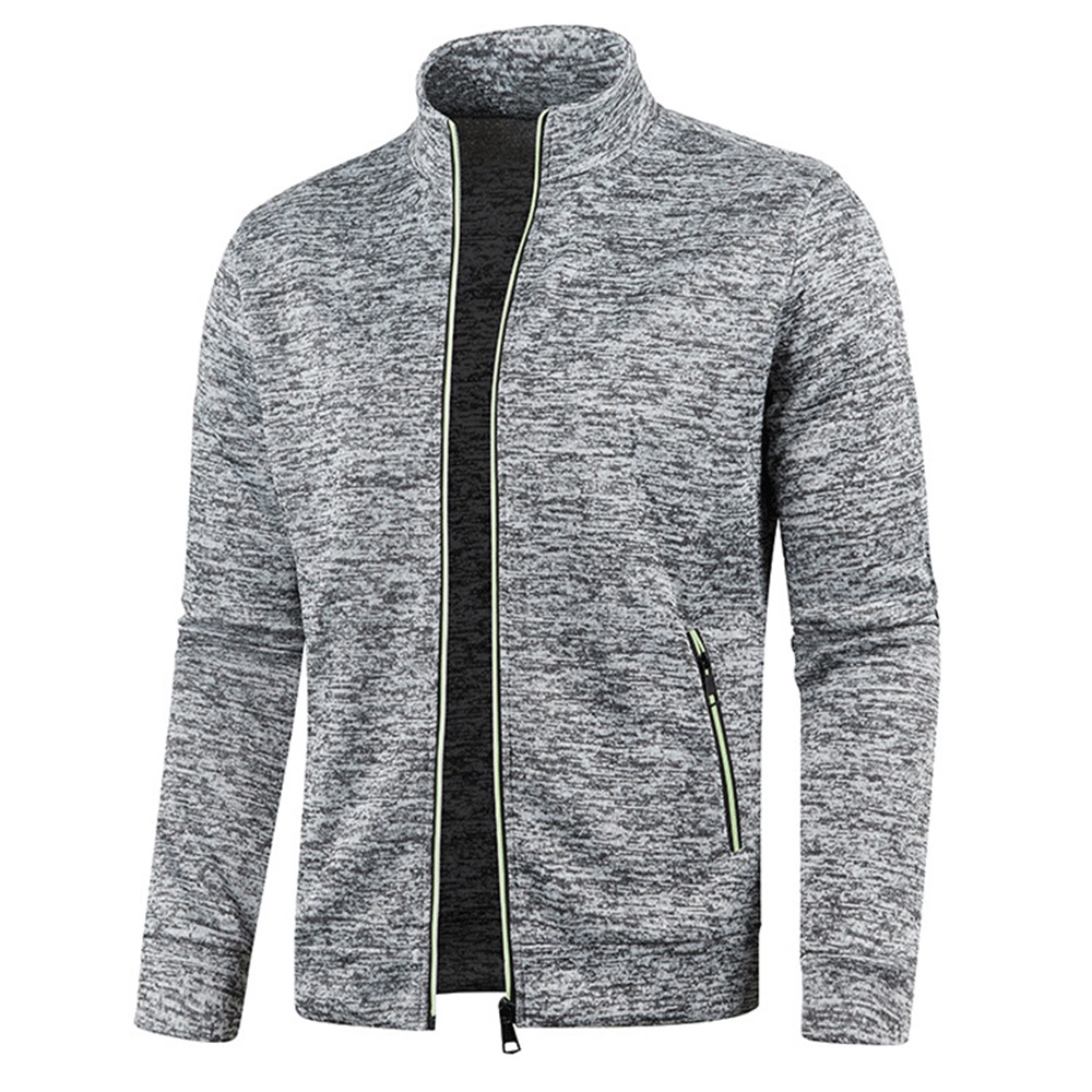 Chaquetas con cremallera para hombre, sudaderas de manga larga con copos de nieve de Color sólido, chaqueta de cuello alto, ropa de calle