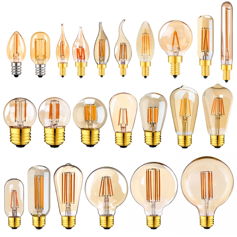 E14 E27 Led Dimmable Lamp 220V Gold Tubular Chandelier Night Lamp 0.5W 1W 2W 3W 4W 6W 8W 2200K Vintage LED Filament Light Bulbs
