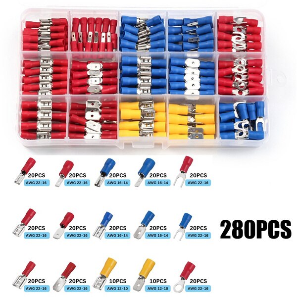 280/480/1200PCS Assorted Wire Crimp Terminals Electrical Wire Connectors Kit Or 1PC Crimper: 280PCS Wire Connecto