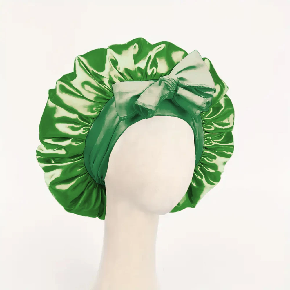 Satin Silk Hair Bonnet | Adjustable Tie Band | Sleep Bonnet for Women Men | Unisex Protective Headwear: green