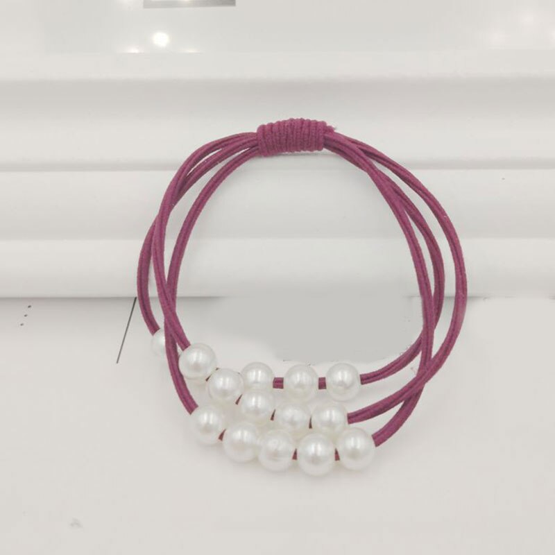 Bande de cheveux à haut élastique pour filles, anneau de coiffure avec nœud multicouche, anneau de queue de cheval en perles, accessoires pour cheveux doux, tendance: Vin rouge