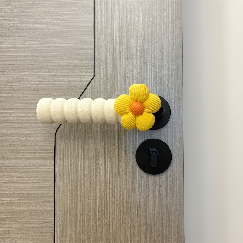 Guantes de manija de puerta estilo flor pequeña para puestos de puertas, cubiertas insonorizadas y anticolisión para protección de puertas: YELLOW