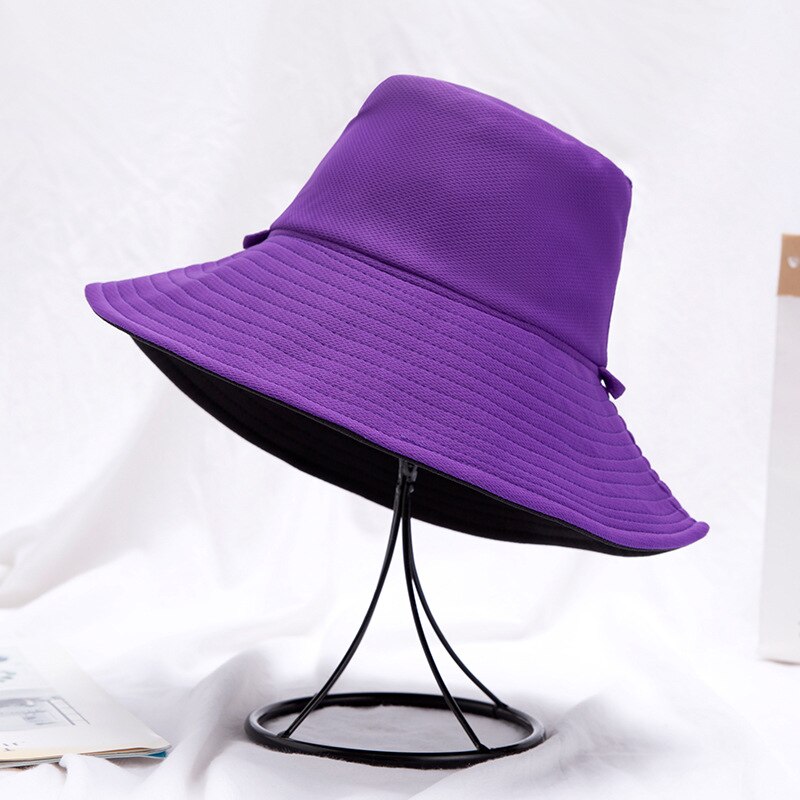 Fisherman's Hat Red Double Face Covering Hat Travel Big Edge Sun Hat Women's Versatile Japanese Net: Purple -Black