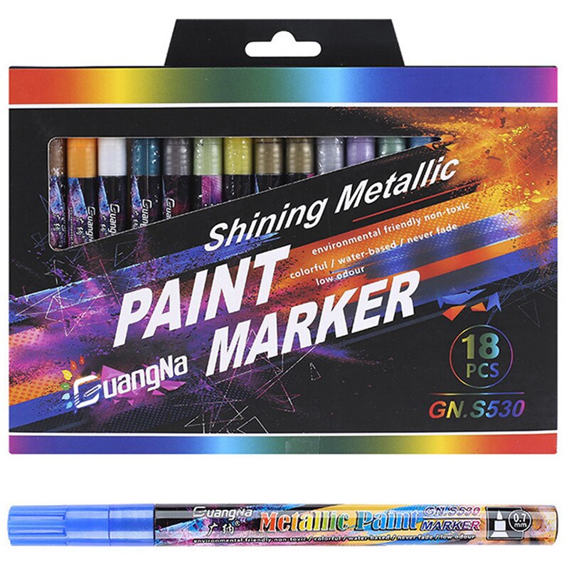 18 Colors Felt-tip Pens Set Metallic Markers For Sketching School Office Stationery Supplies Art Drawing Paints