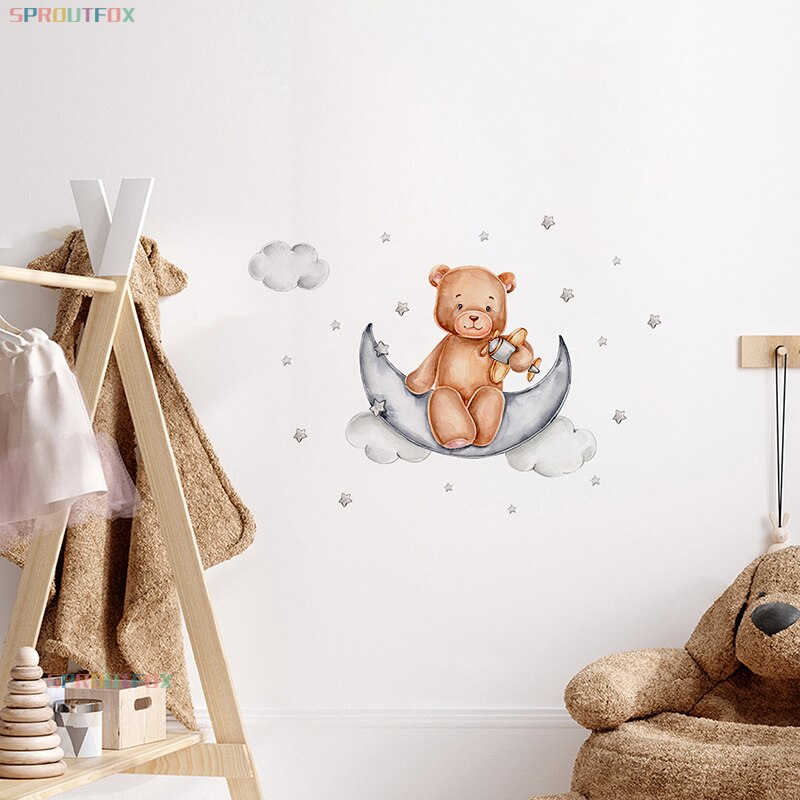 Dier Beer Patroon Muurstickers Voor Kinderen Kamers Pvc Muurstickers Kind Maan Muurstickers Voor Kinderkamer Behang